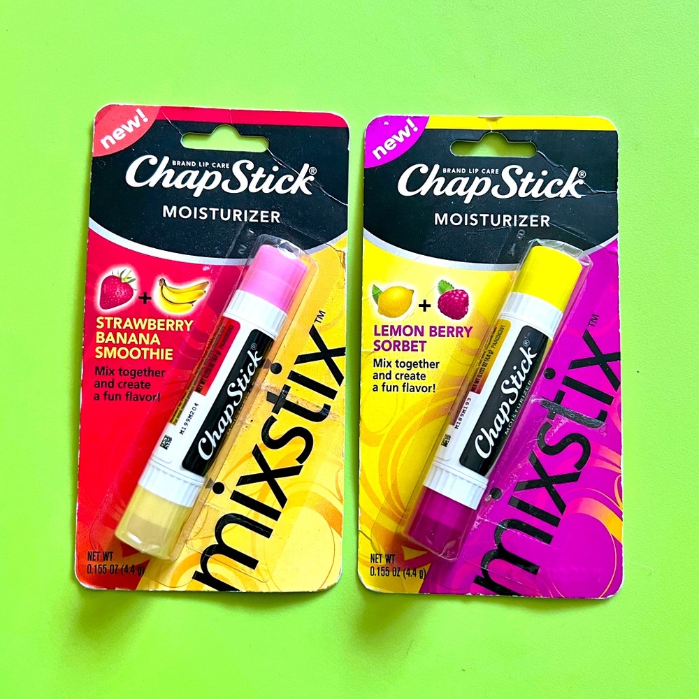 2 HTF Chapstick MixStix Lip Balm Strawberry Banana Smoothie & Lemon Berry Sorbet